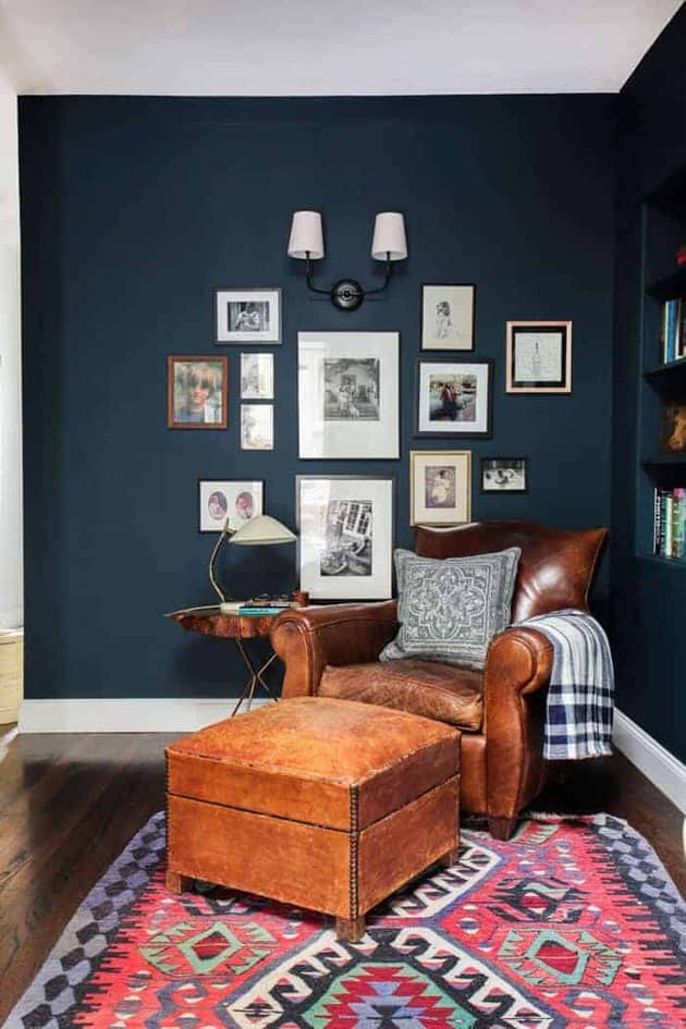Brown Furniture and Navy Blue Wall
