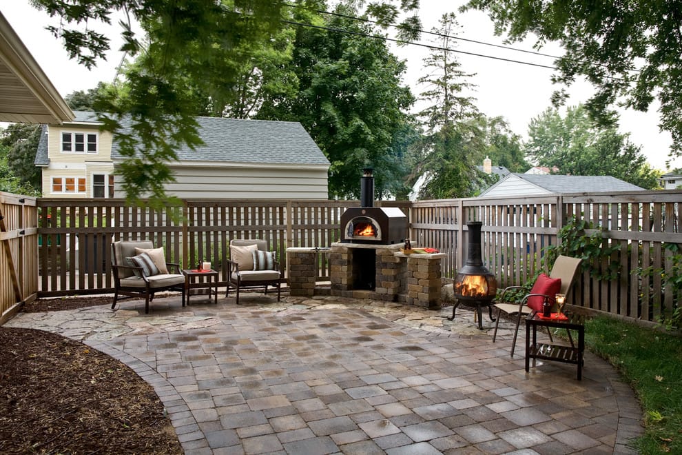 Corner Wood-fired Pizza Oven and Chiminea Outdoor Fireplace